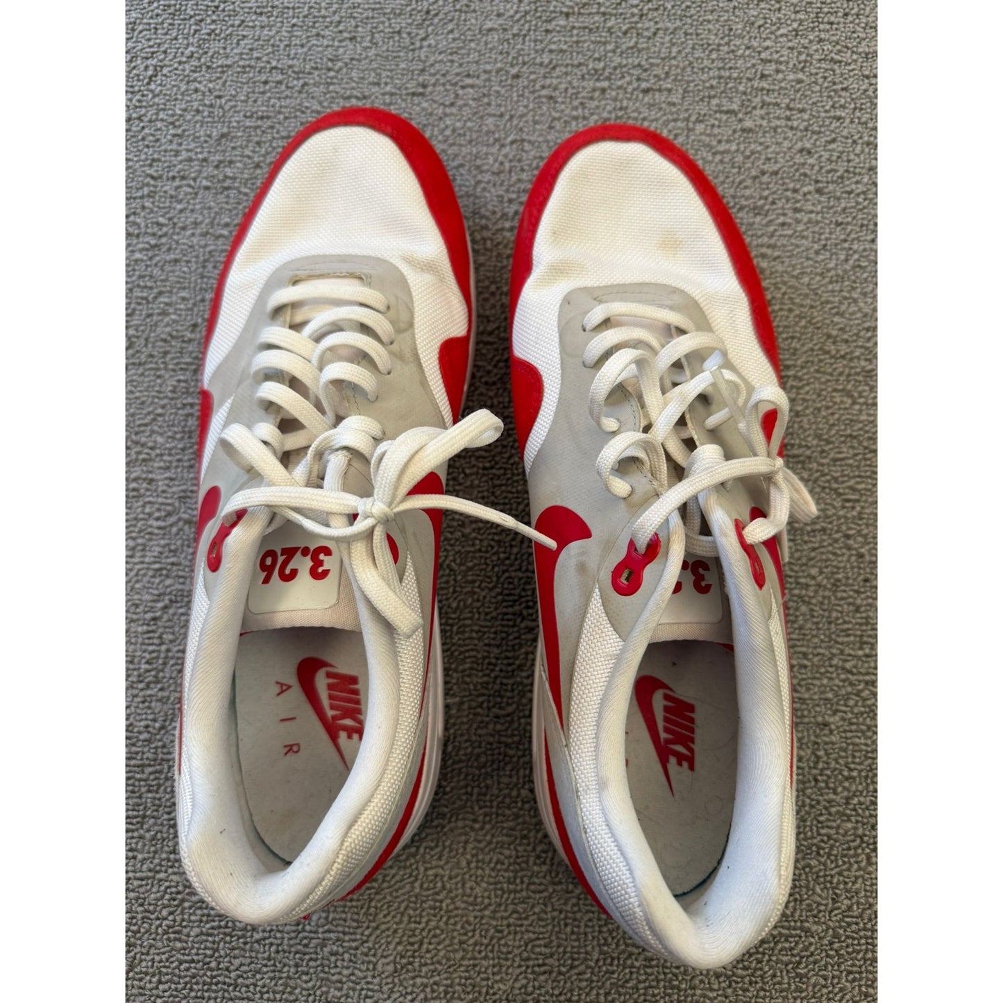 Nike Air Max 1 Men's 10 White Red Running Shoes Sneakers
