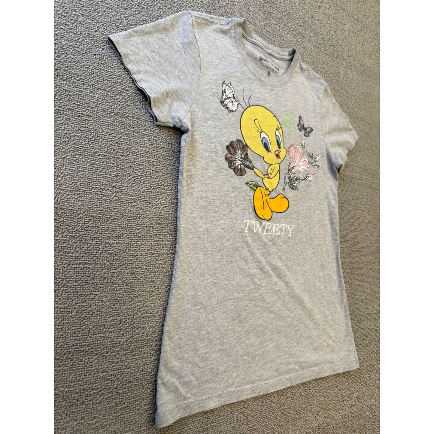 Tweety Bird Looney Tunes Womans Small Gray Short Sleeve T-Shirt