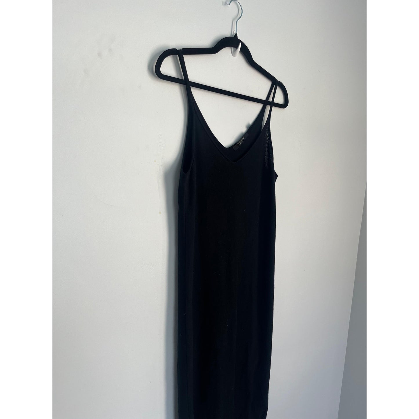 AllSaints Knit Midi Dress Women Medium Black Sleeveless Minimalist