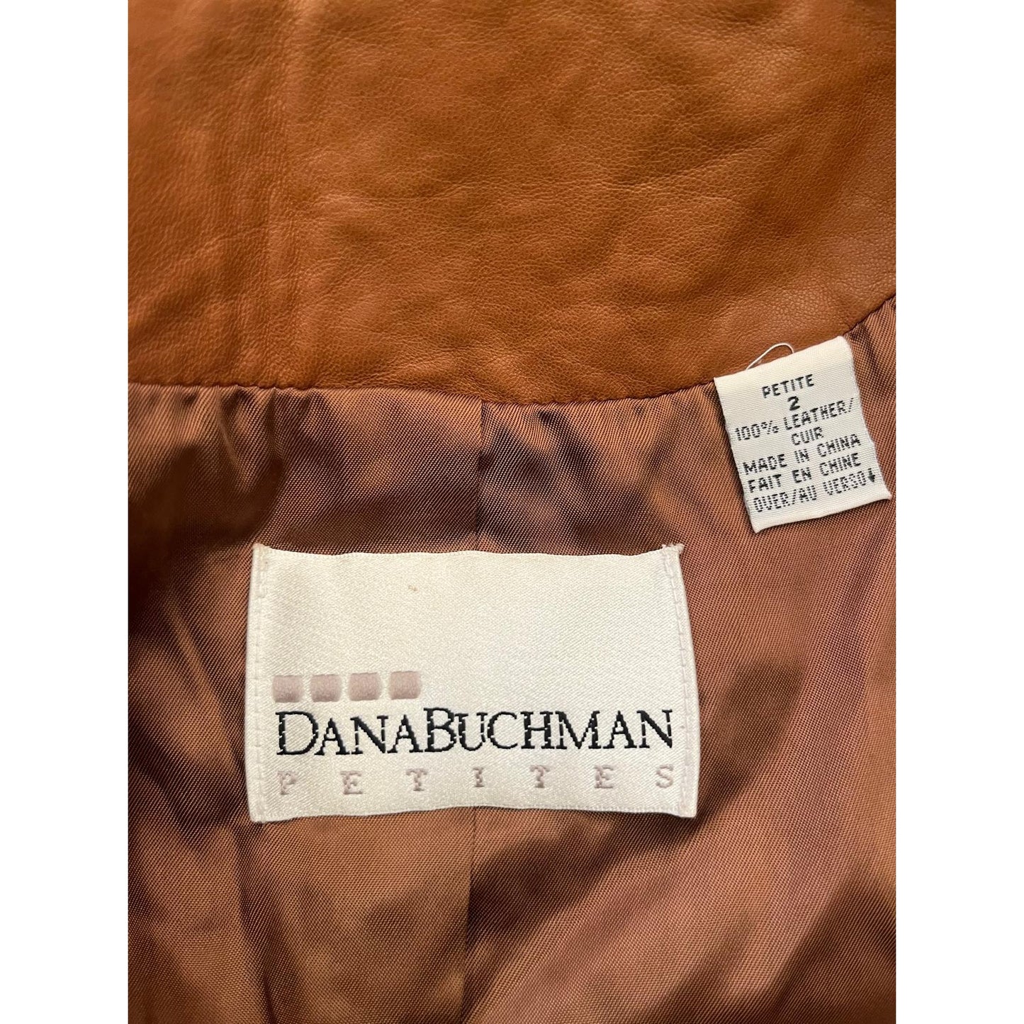 Dana Buchman 100% Leather Vest Women 2 Petite Brown Button Closure