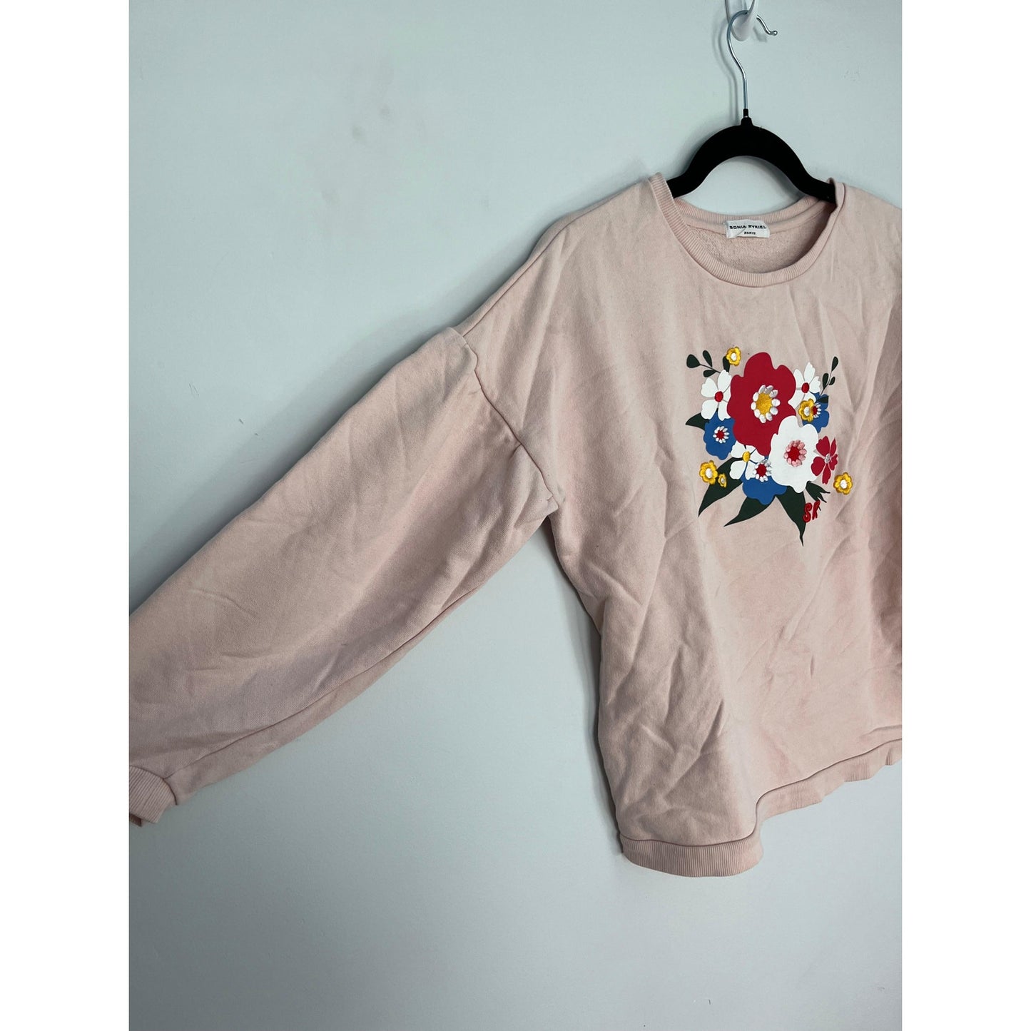 Sonia Rykiel Paris Sweatshirt Women 12Y Pink Floral Graphic Puff Sleeve