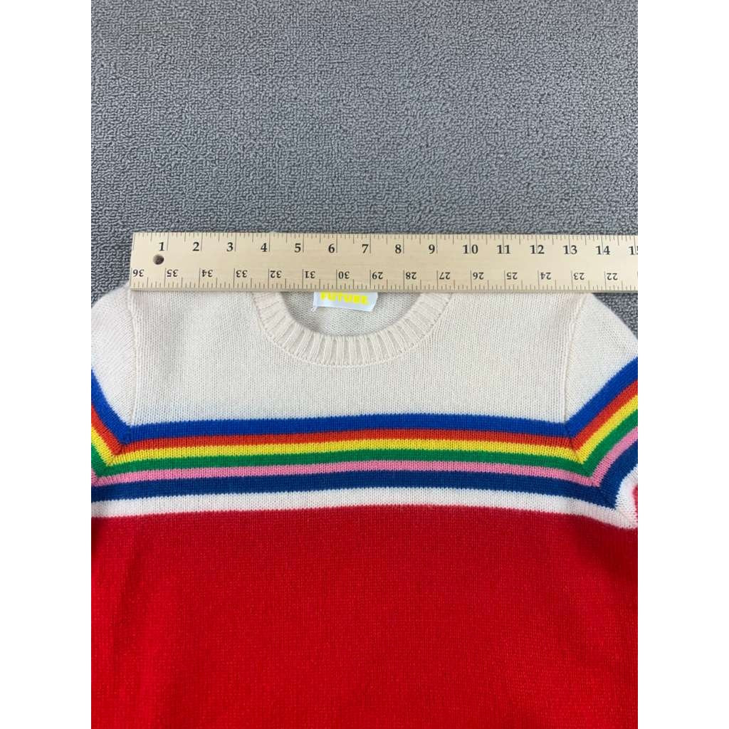 From Future Cashmere Sweater Womens S Red Cream Rainbow Stripe Crewneck