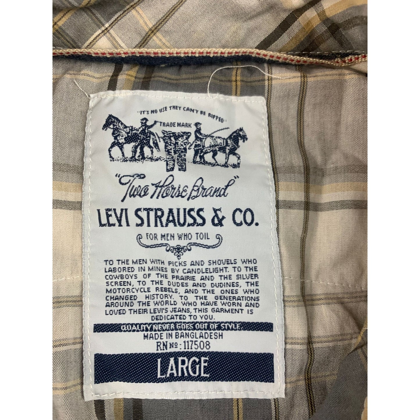 Levi’s Western Snap Shirt Men's L Gray Plaid Short Sleeve Pearl Snaps