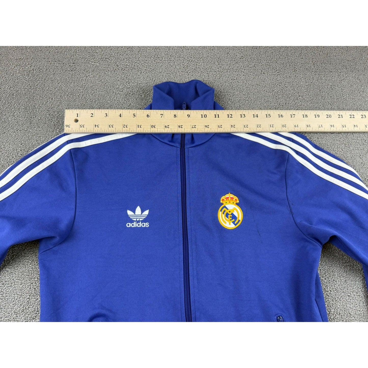 Y2K Adidas Men Small Blue Real Madrid Football Jacket Track Top