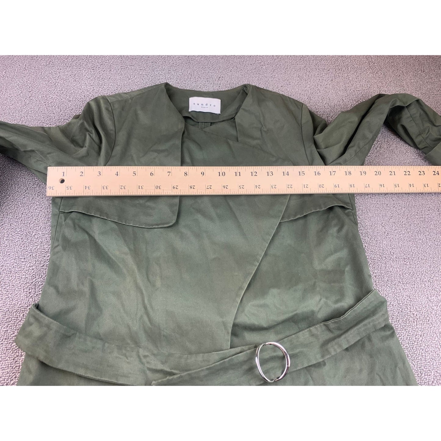 Sandro Paris Women's 36 Belted Green Trench Coat 100% Cotton