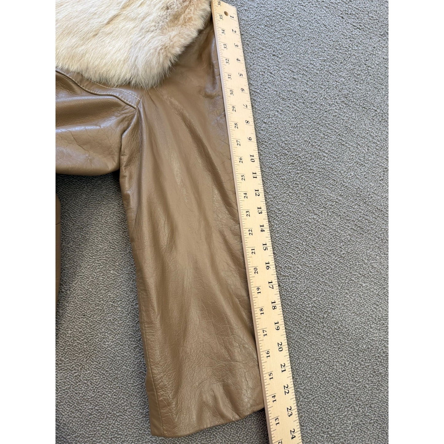 24K LEATHER Vintage Women's Beige Fur Collar Coat Jacket Vintage Retro Style
