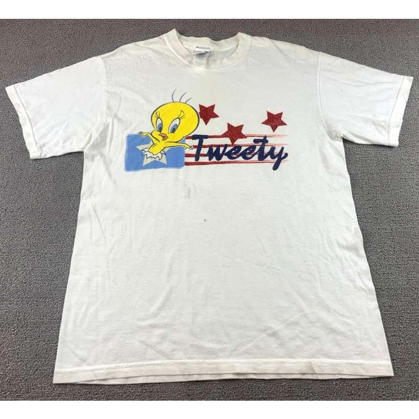 Vintage Looney Tunes Shirt Women's M Tweety Bird American Fireworks Star Cartoon