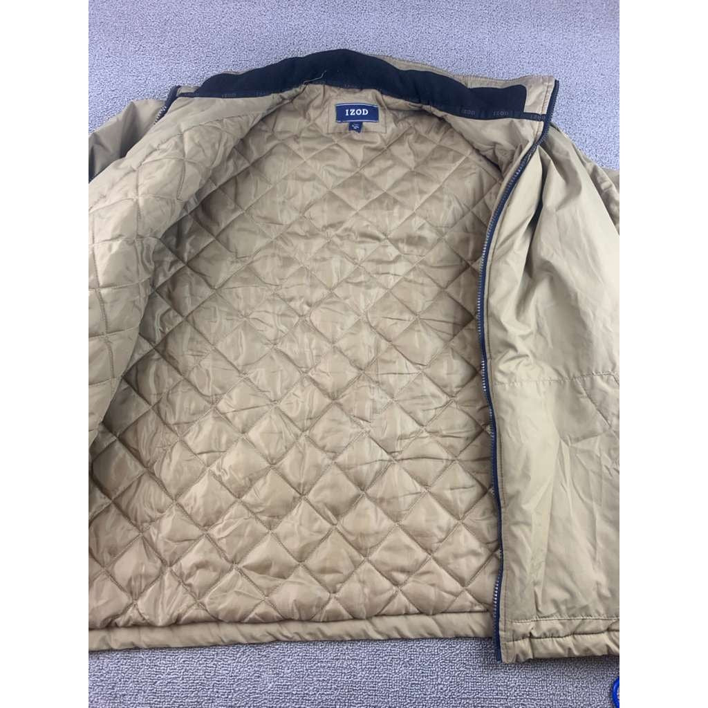IZOD Jacket Men's XL Tan Quilted Lined Full Zip  Polyester Warm Winter Jacket