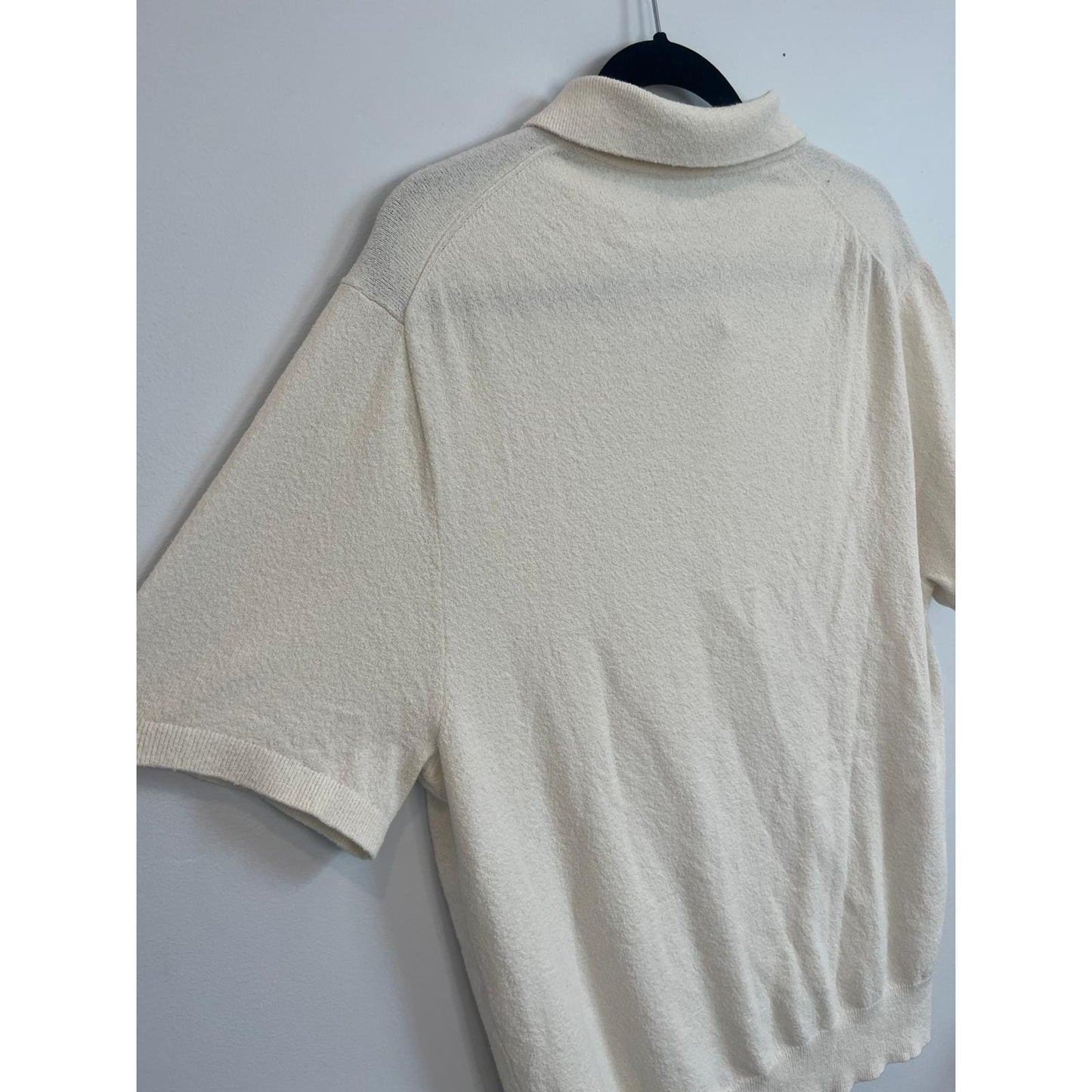 J Crew Knit Polo Shirt Men L Cream Short Sleeve Textured Cotton Blend