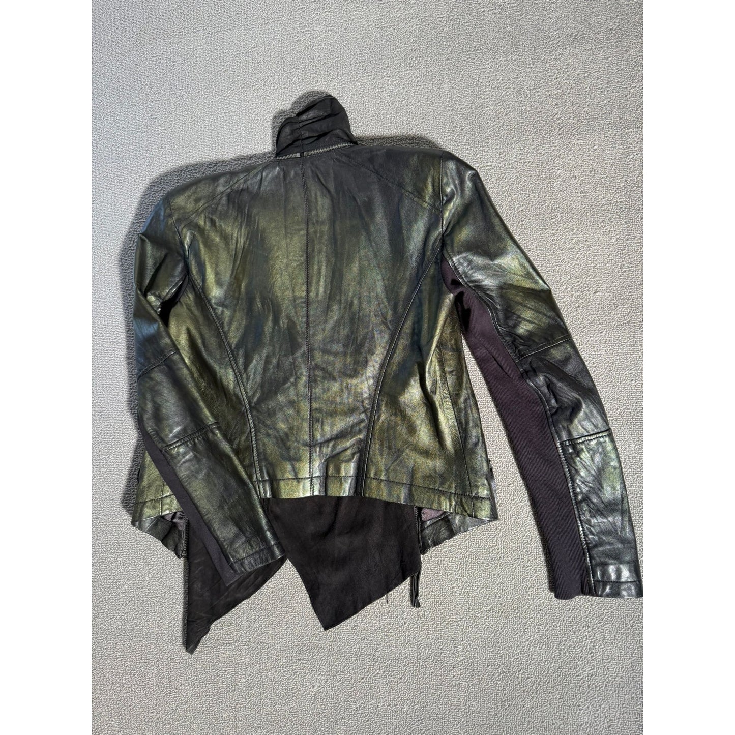 Zara Woman Black Waterfall Draped Leather Jacket S Fall Goth