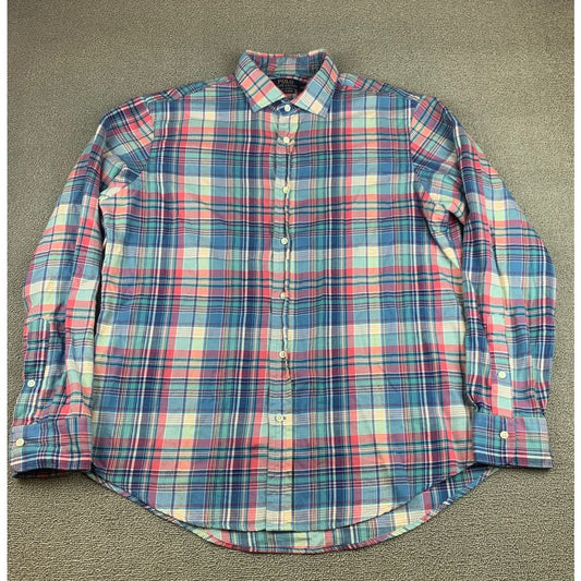 Polo Ralph Lauren Men Large Red Multi Color Plaid Cotton Flannel
