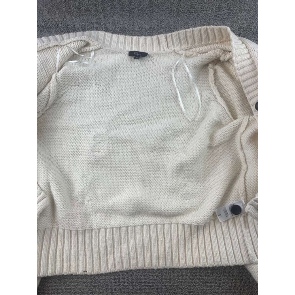 Rails Cardigan Women M Cream Button Front Cherry Strawberry Knit Puff Sleeve