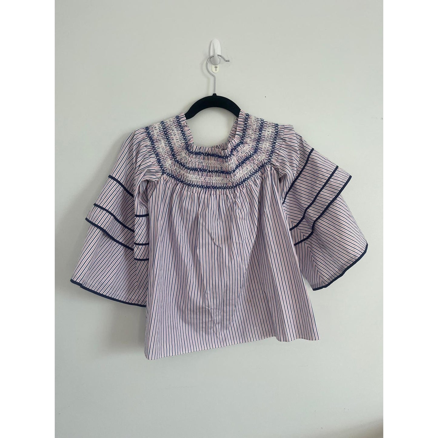 Parker Smocked Blouse Women XS Striped Bell Sleeve Ruffle Boho Top