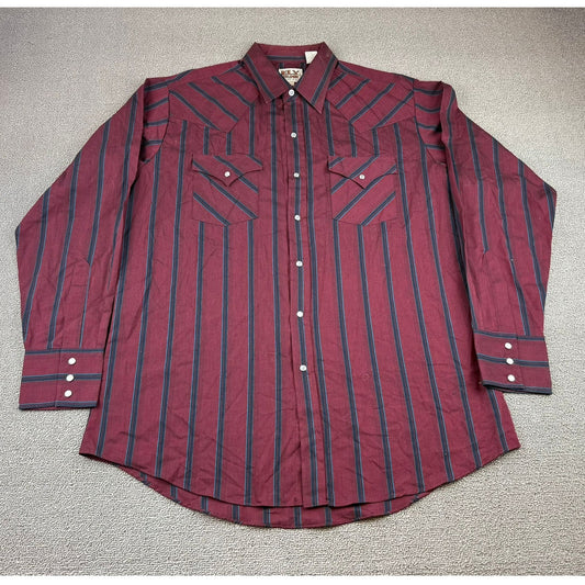 Vintage Ely Catleman Men Western Wear Pearl Snap Shirt Short Sleeve Large Stripe