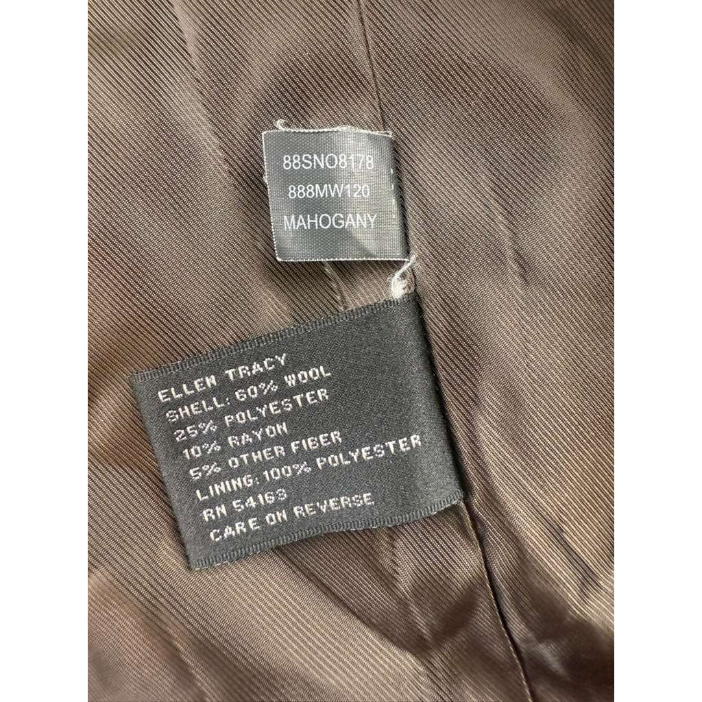 Ellen Tracy Women's Size 12 Chocolate Brown Wool Blend Winter Coat