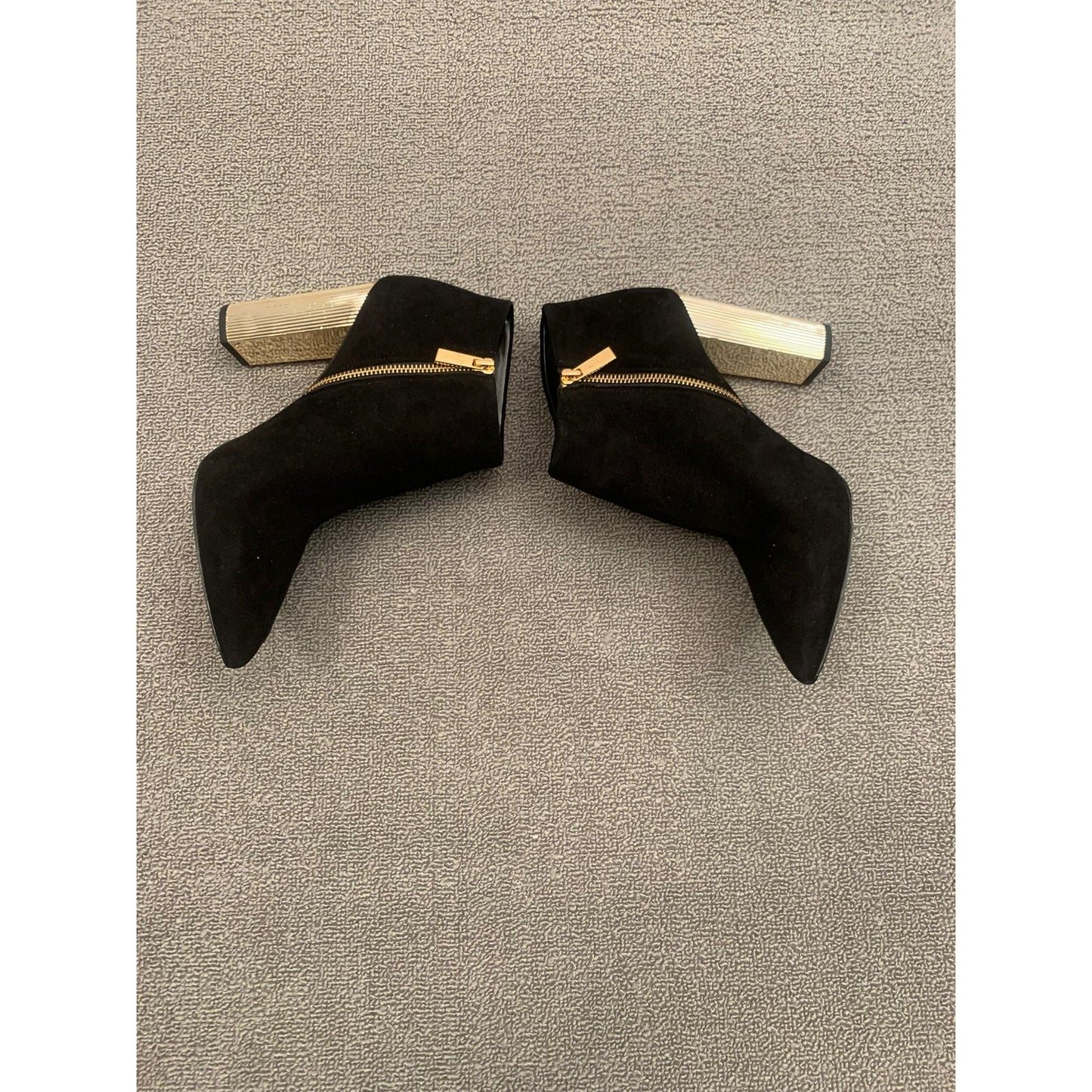Michael Kors Women 9M Black Suede Ankle Boots Gold Fluted Heel