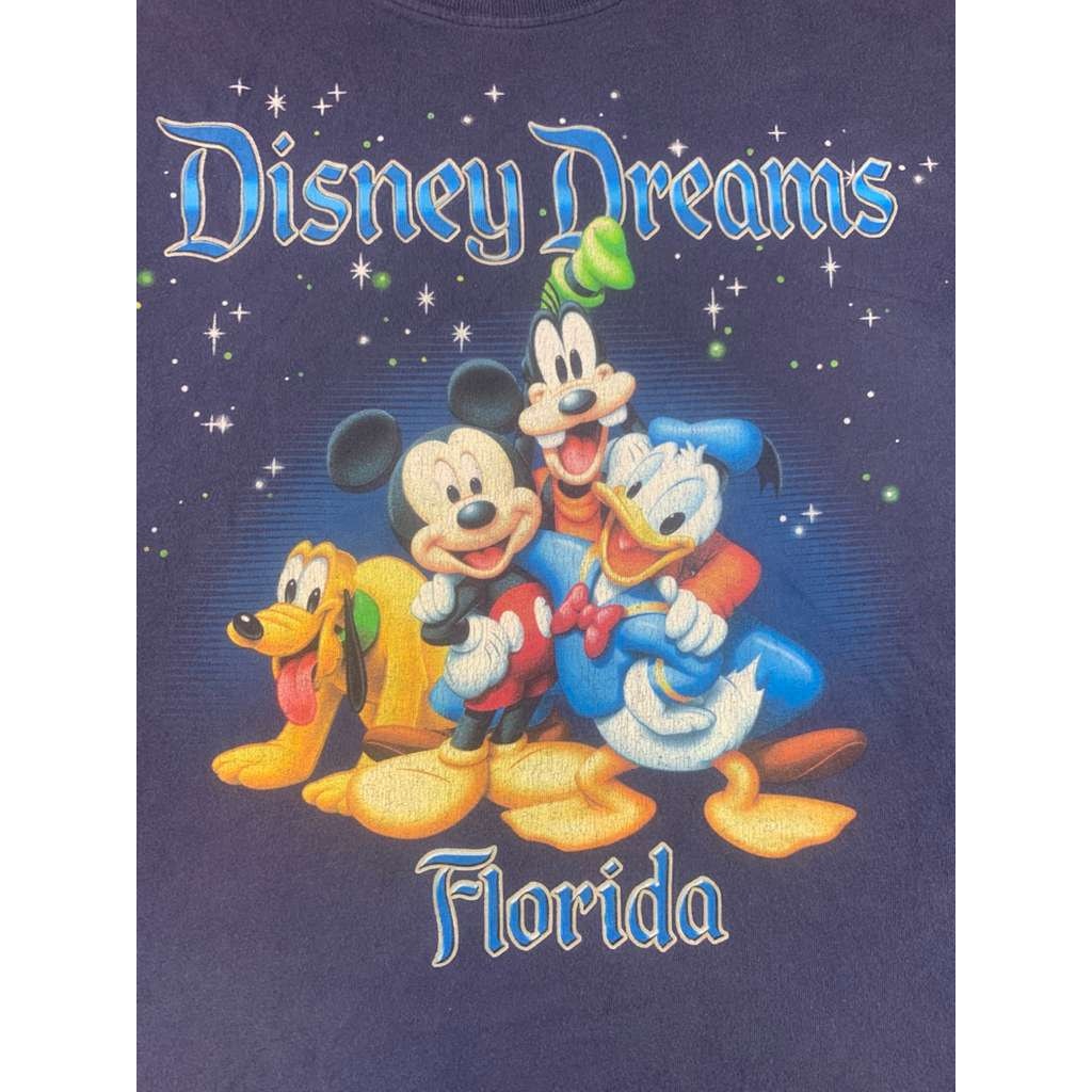 Vintage Disney Men's L Blue Mickey Goofy Dream Florida USA Graphic T -Shirt