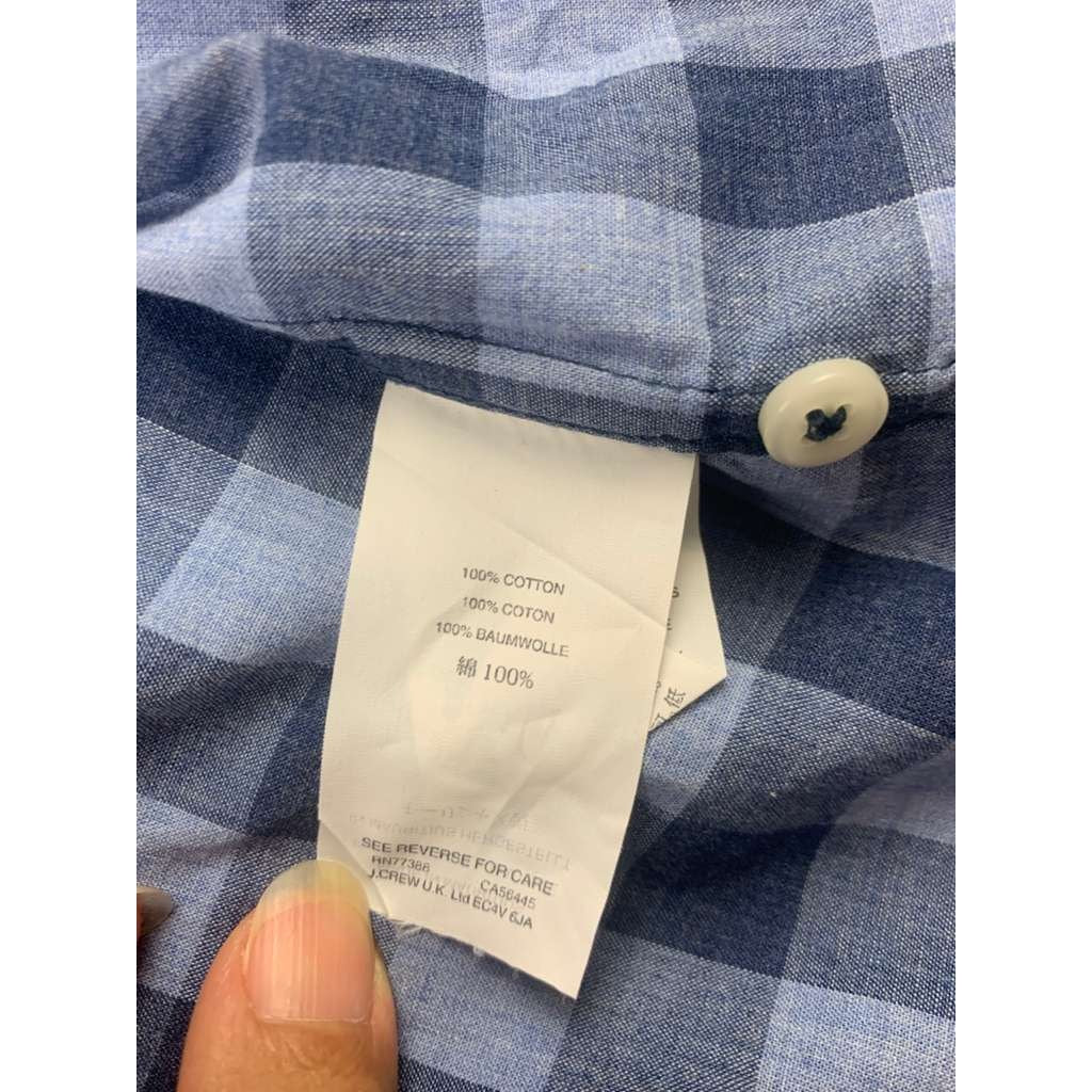 J. Crew Button Down Shirt Checkered Blue 100% Cotton Mauritius Made Size Small