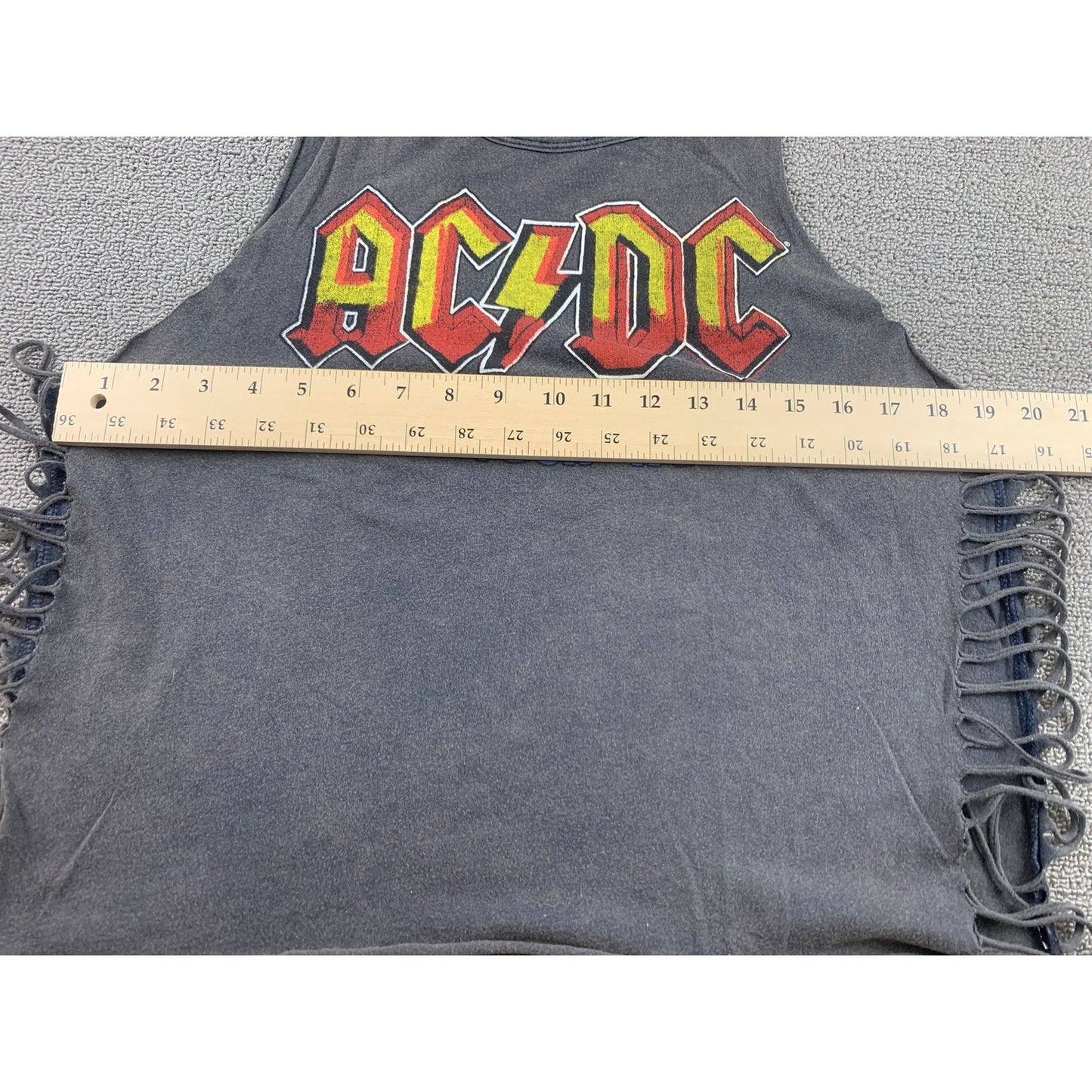 Forever 21 Women Large Gray AC/DC Graphic Fringe Cut-Out Tank Top