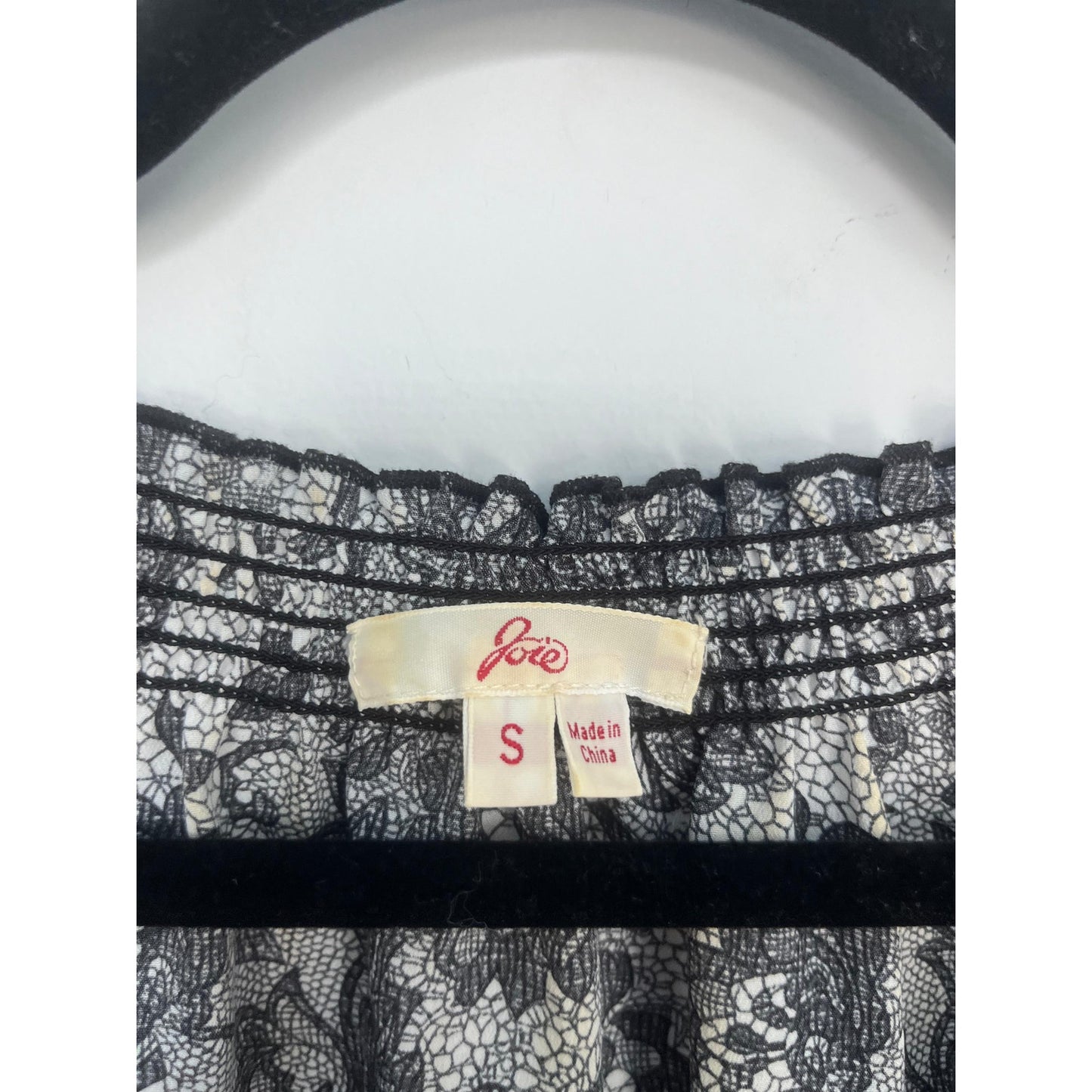 Joie Lace Peasant Top Women Small Black White Floral Semi Sheer Blouse
