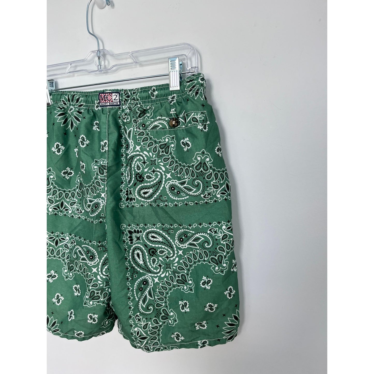 MC2 Saint Barth Swim Trunks Boys 16Y Green Paisley Print Recycled Drawstring