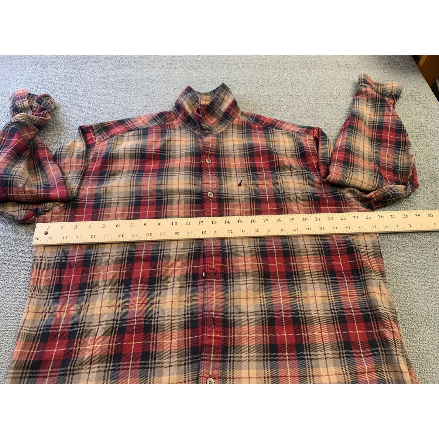 POLO JEANS CO. RALPH LAUREN Men's L Red Plaid Wool Blend Button Down Shirt