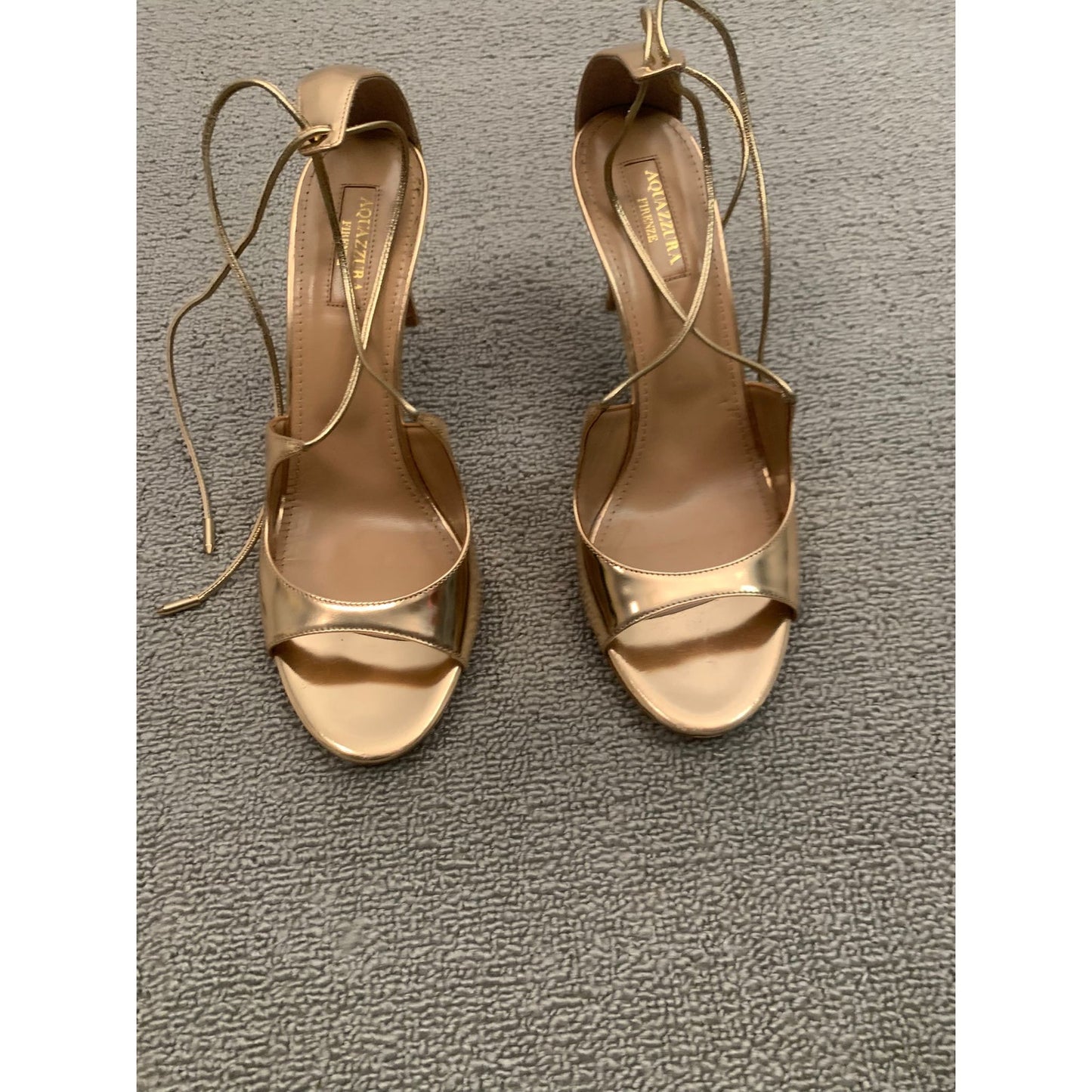 Aquazzura Gold Leather Leather Sofia Open Toe Ankle Tie Sandals Size 38