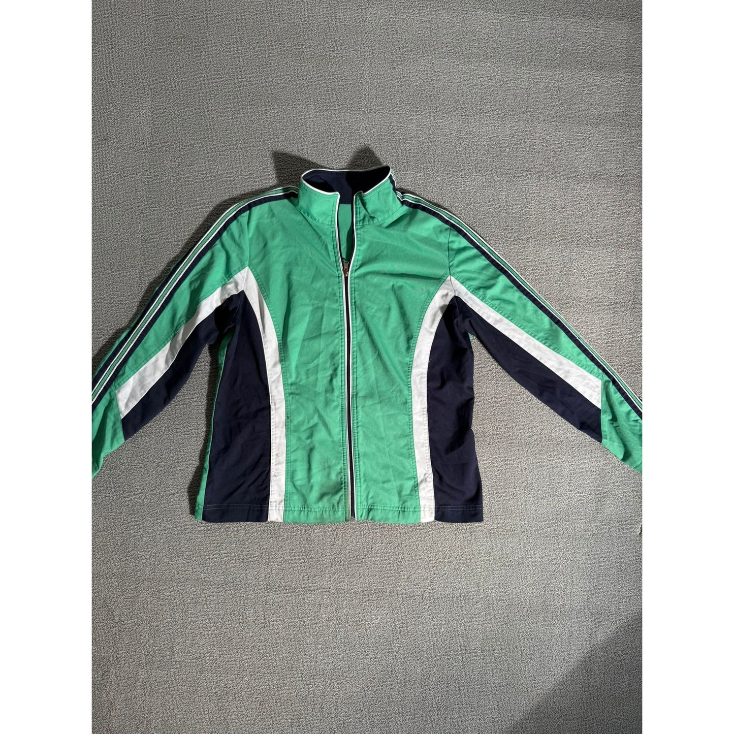 Green Navy Color White Turtleneck Jacket Women L Fall Athletic