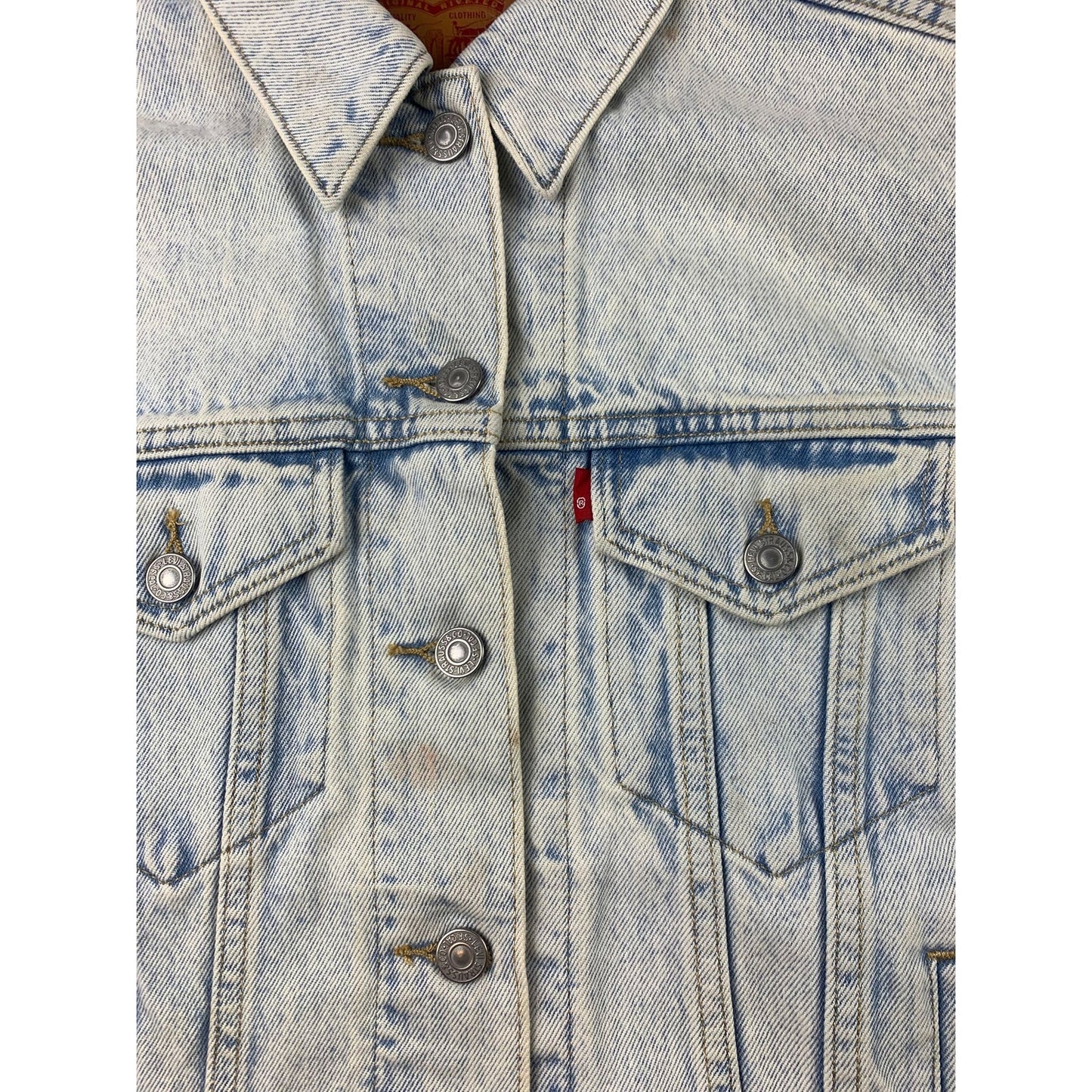 Levis Red Tab Jacket Size S Distressed Western Trucker Denim Washed Jacket