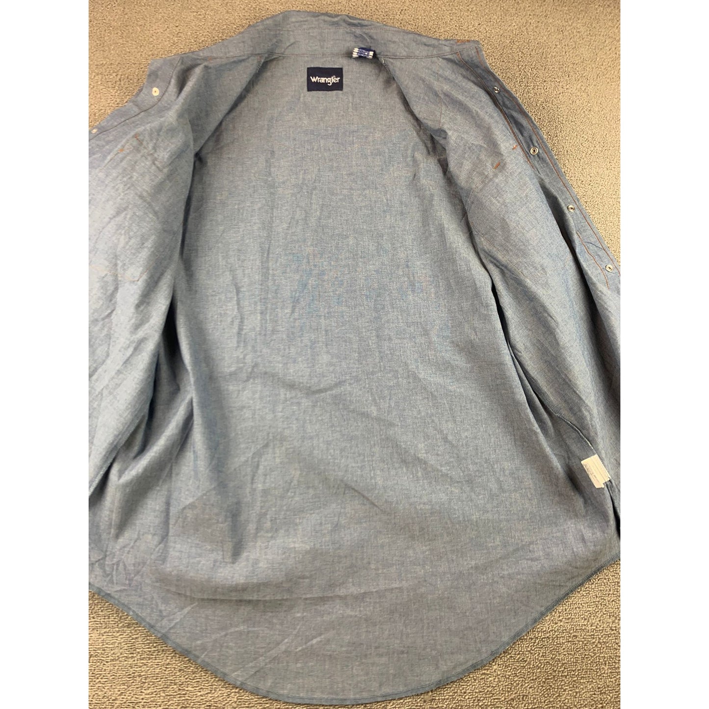 Y2K Wrangler Men's 17x35 Blue Shirt with Western Pearl Snaps Long Sleeve