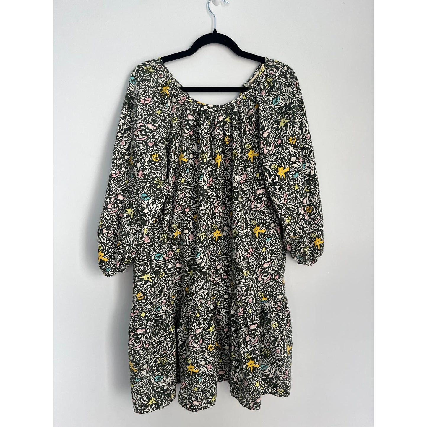 Levis Floral Peasant Dress Women M Black Multicolor Puff Sleeve Boho