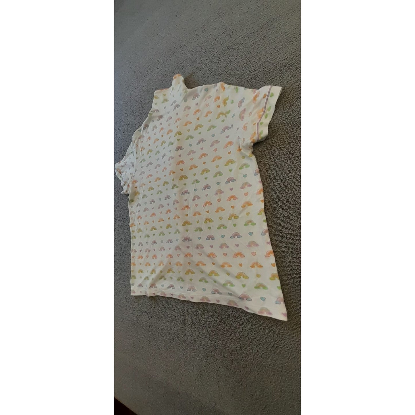 Stoney Clover X Roller Rabbit Women's M White Rainbow Hearts Print Pajama Shirt Top