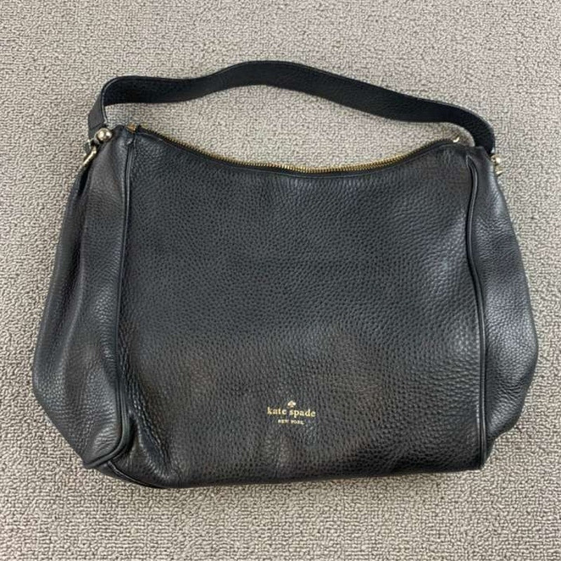 Kate Spade New York Shoulder Hobo Bag Women Black Cow Leather Pebbled Logo