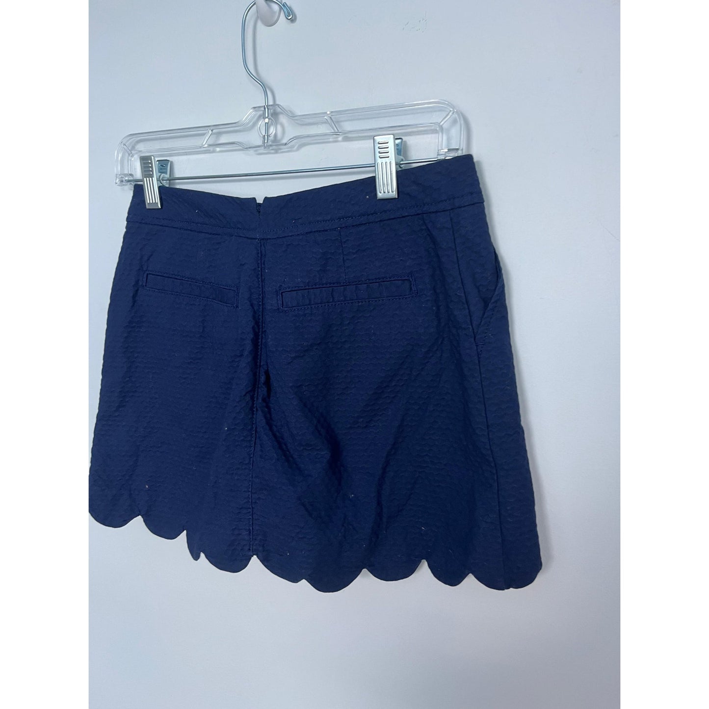 Lilly Pulitzer Scallop Hem Mini Skirt Women 0 Navy Blue Textured Cotton Blend