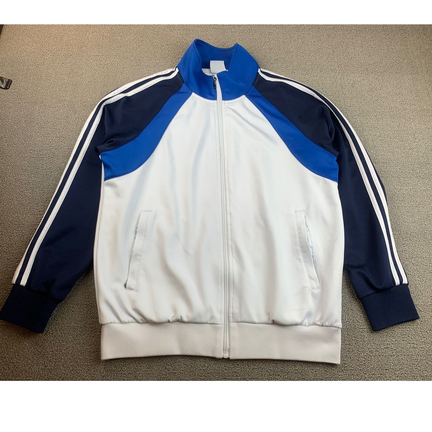 Sports Essentials Men's S White Blue Navy Full Zip Up Athletic Track Jacket
