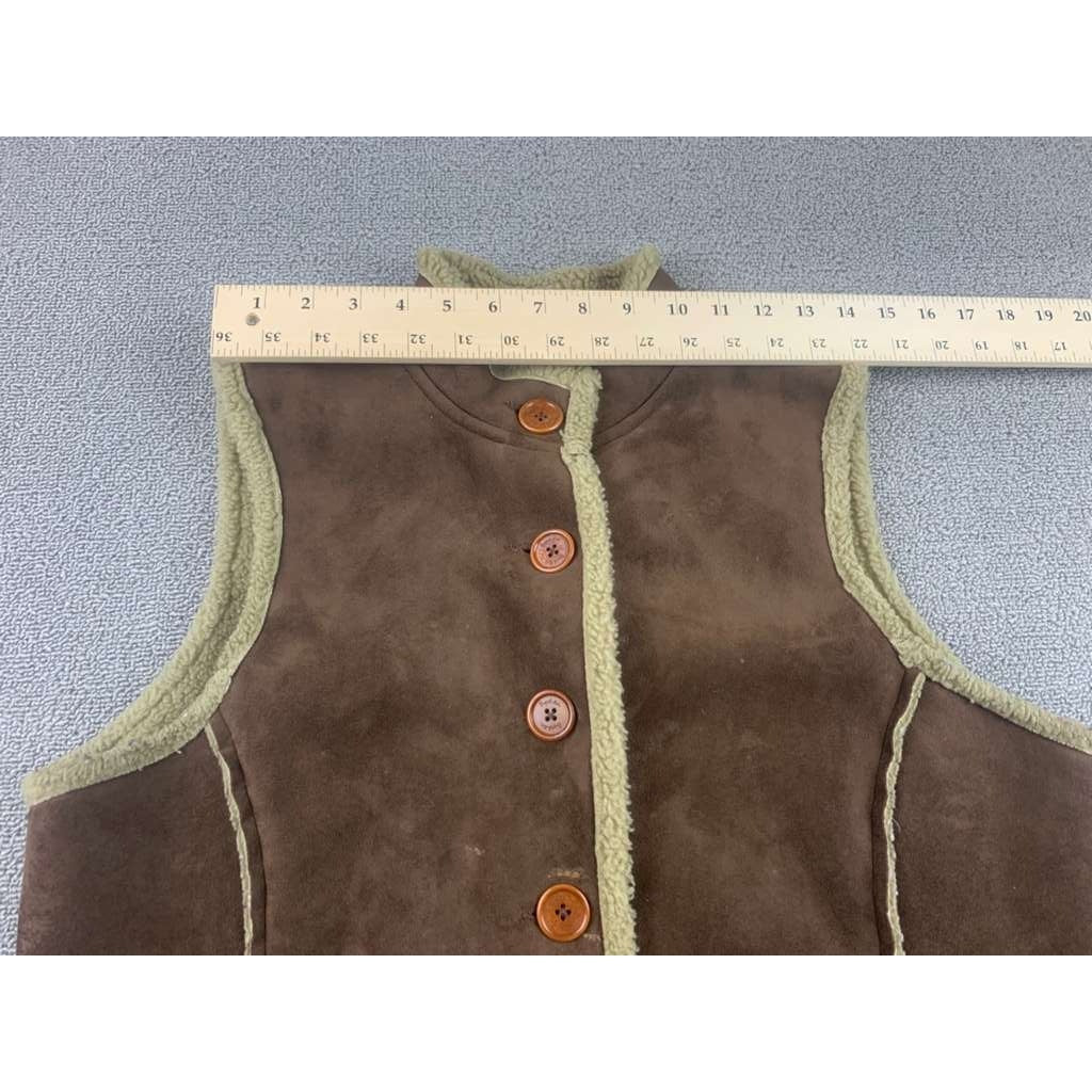 Boden Vest Women Large Faux Suede Shearling Lined Button Closure Brown