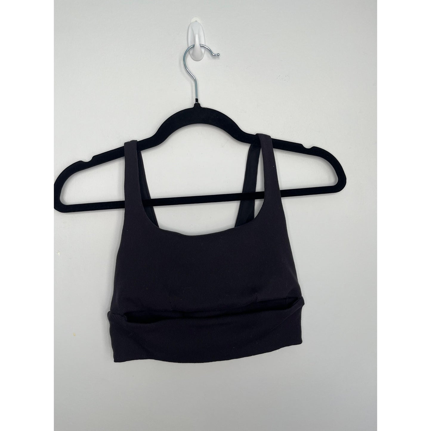 Alo Yoga Ribbed Sports Bra Women M Black Scoop Neck Cropped Stretchy