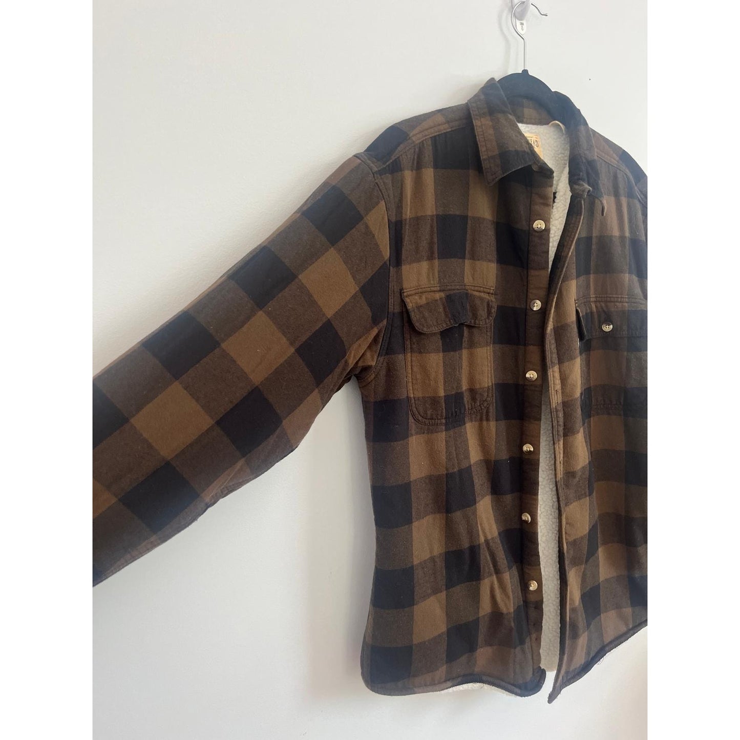 Red Head Shirt Jacket Men M Brown Black Buffalo Plaid Sherpa Lined Flannel