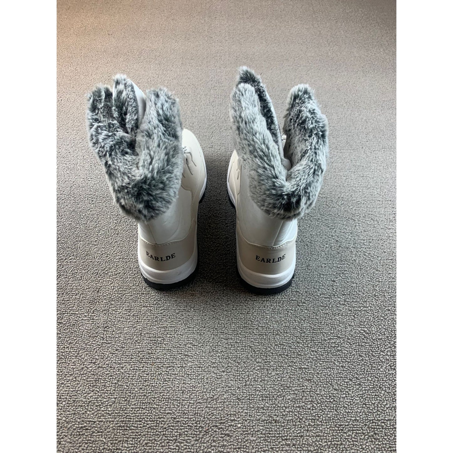 Earlde Women 40 Beige Gray Black Faux Fur Insulated Snow Boots Casual