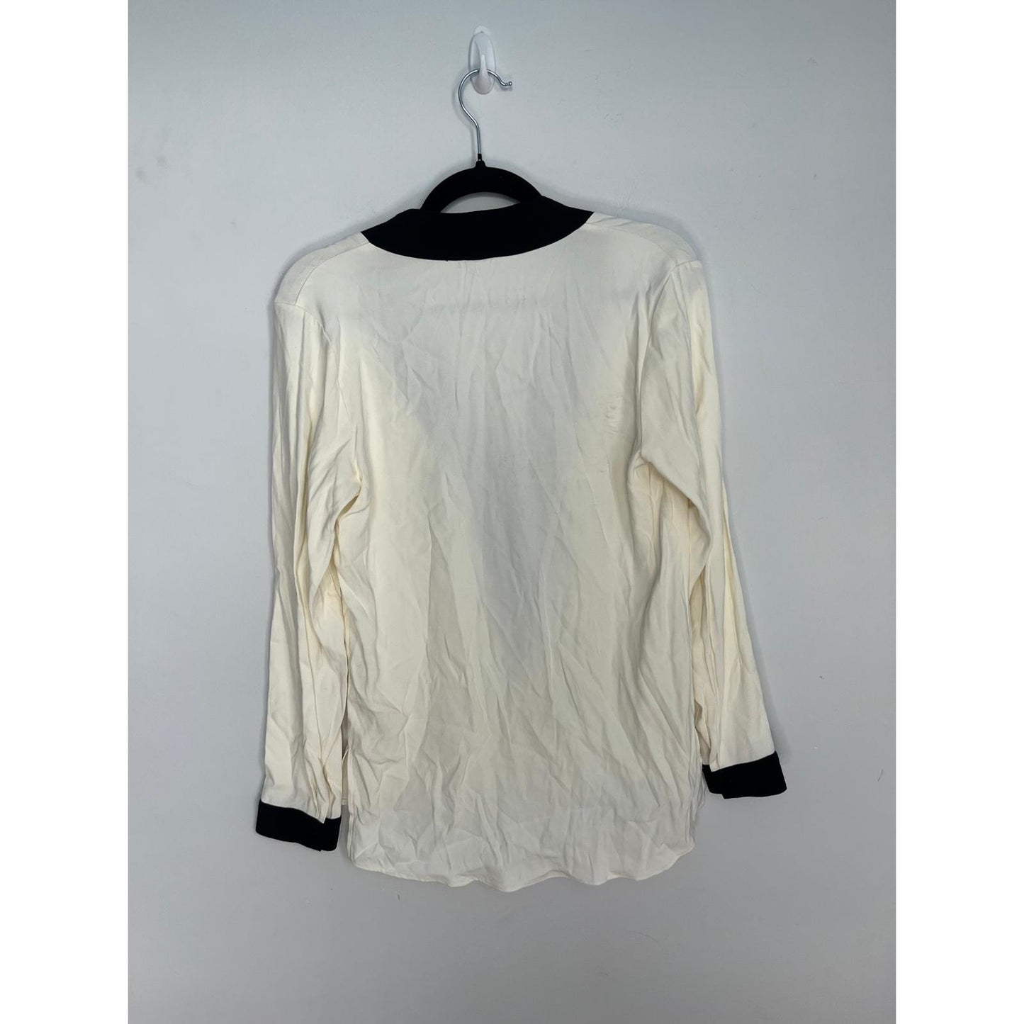 Alexis Contrast Trim Blouse Women XS Cream Black Long Sleeve Minimalist