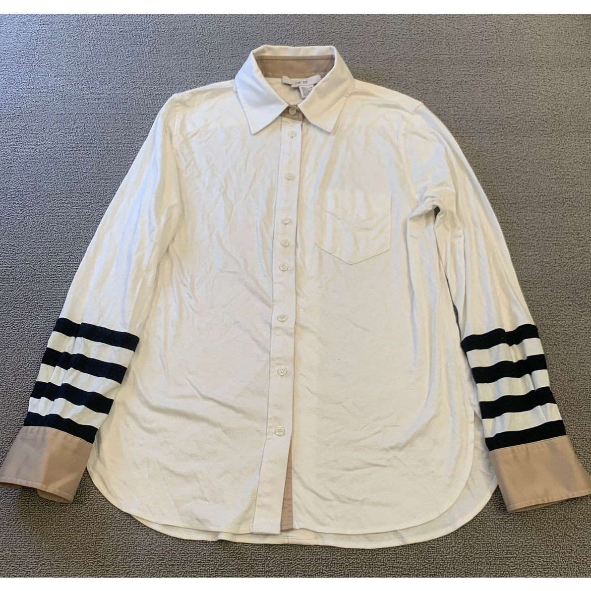 Per Se White Black Striped Button Down Shirt Women 8