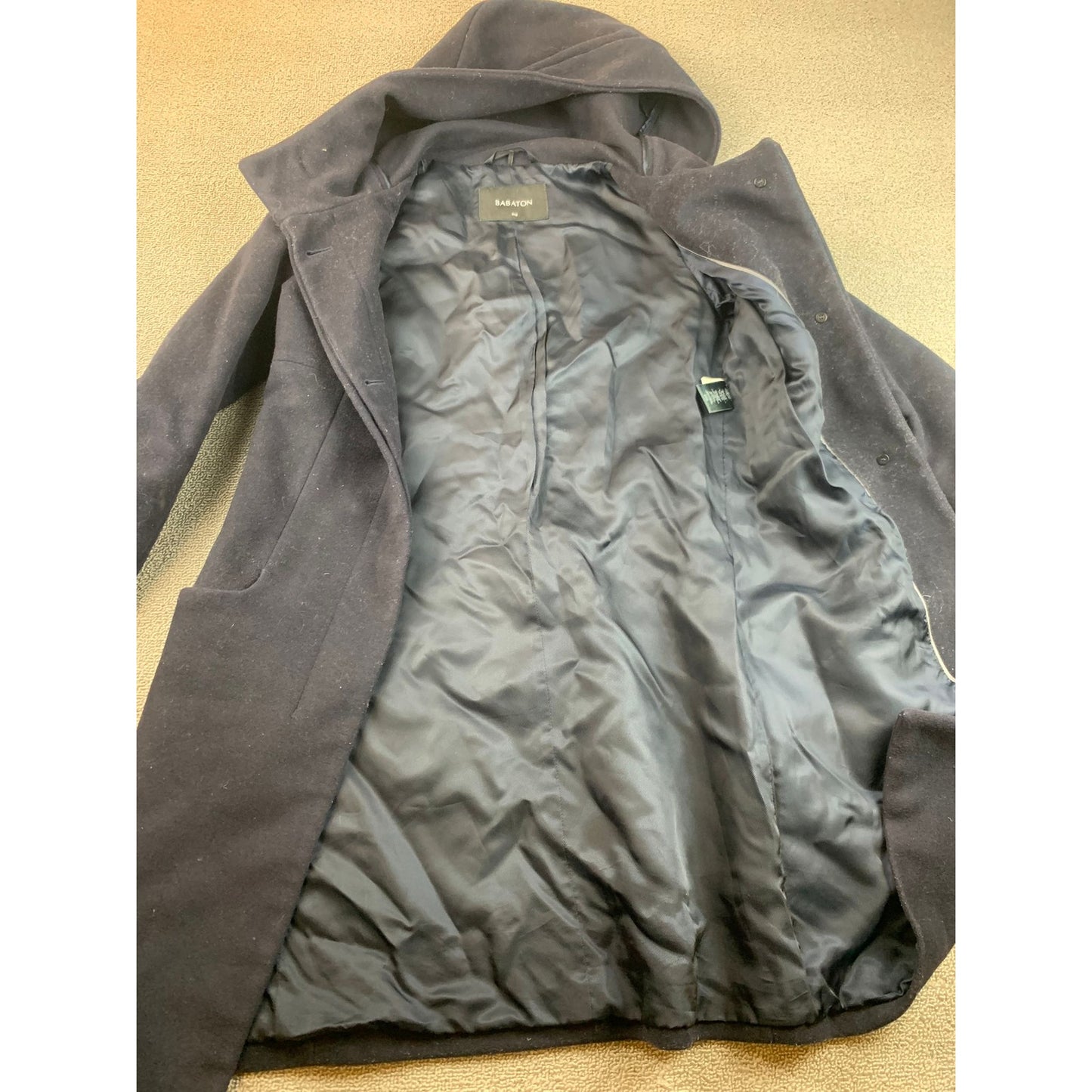 Babaton Women's XXS Navy Blue Hooded Wool Coat Outerwear Jacket