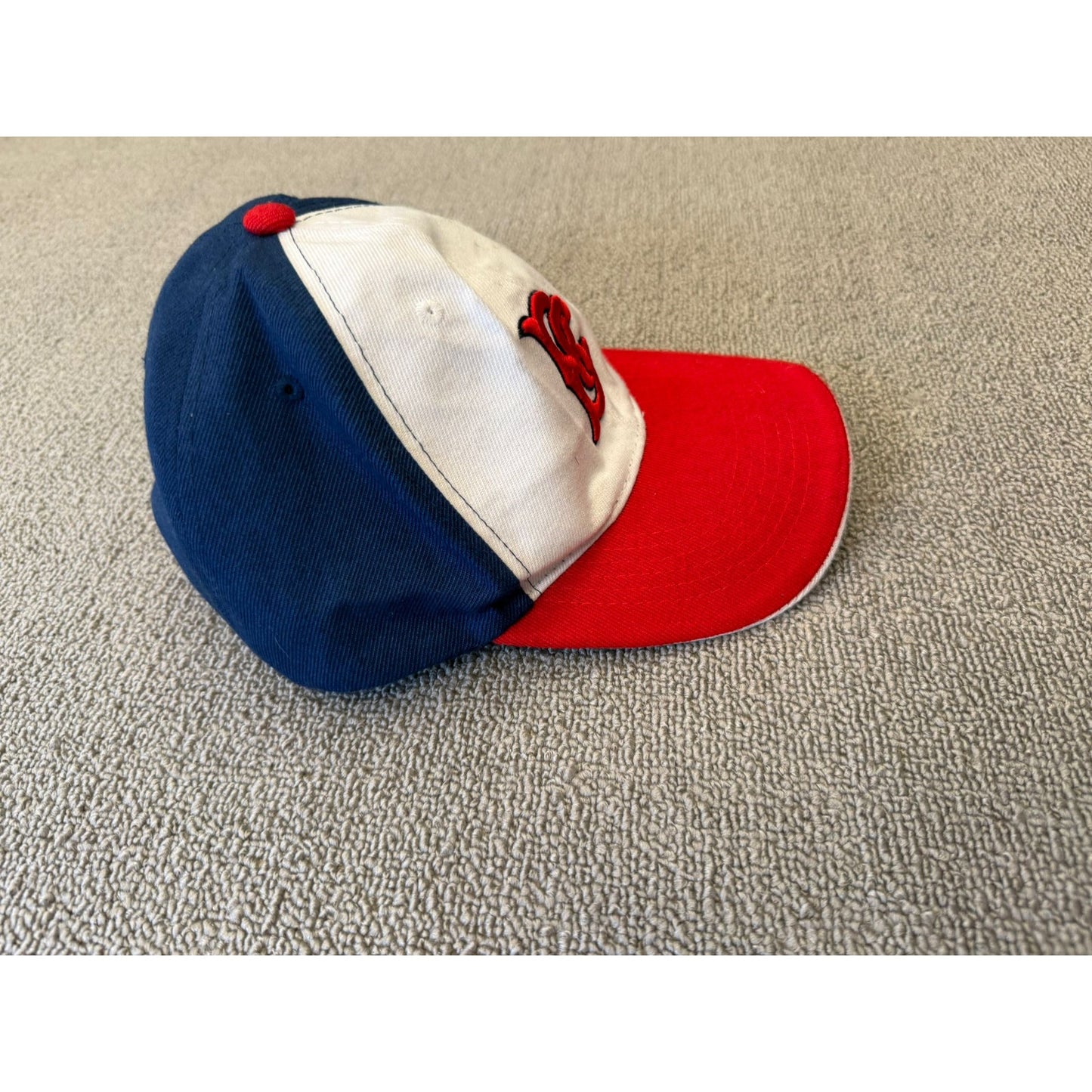 Men's Blue White Red Embroidered Logo 100% Polyester Baseball Cap