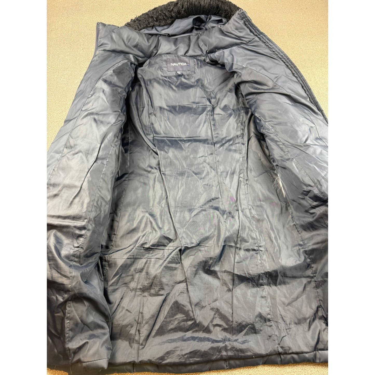 Nautica Women's Medium Navy Blue Hooded Fur Trim Puffer Coat