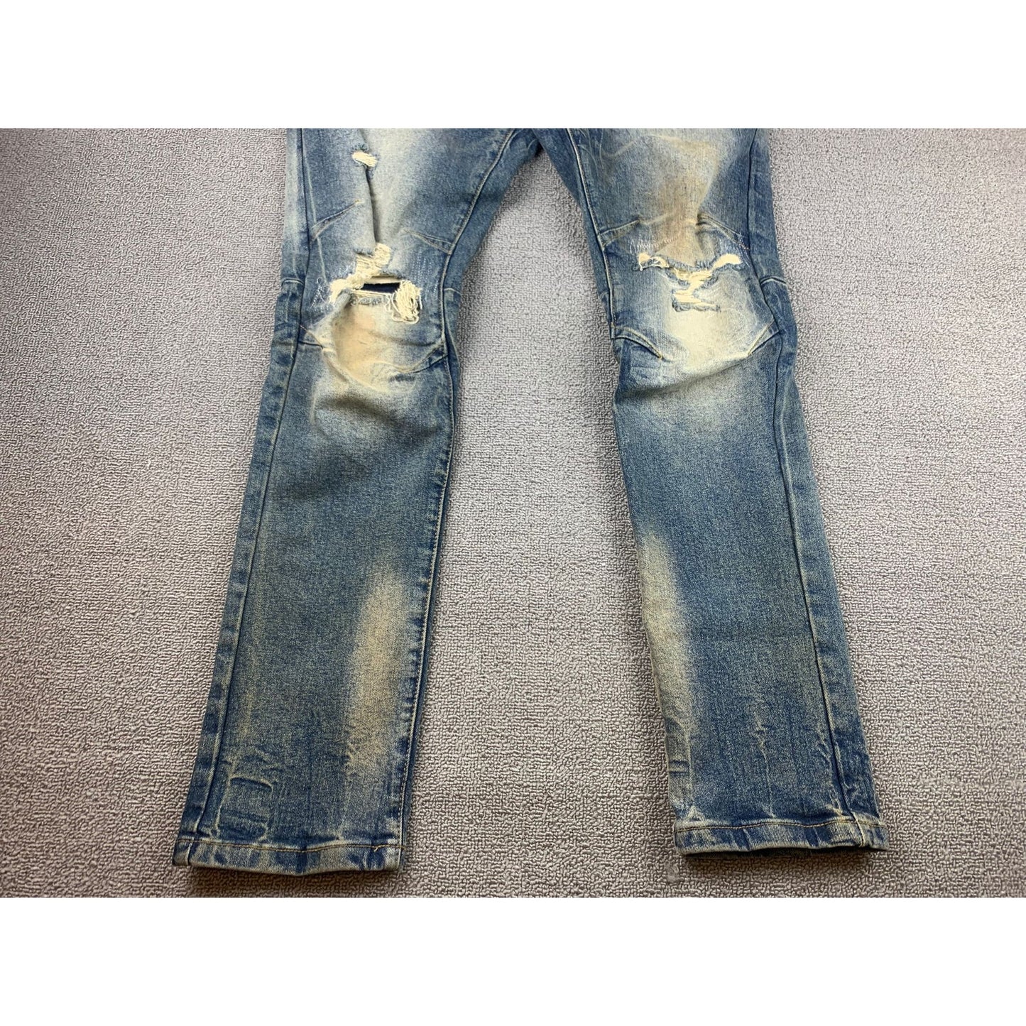 Woolf Men's 34x32 Slim-fit Jeans Blue With A Fashionable Cut-Up Design