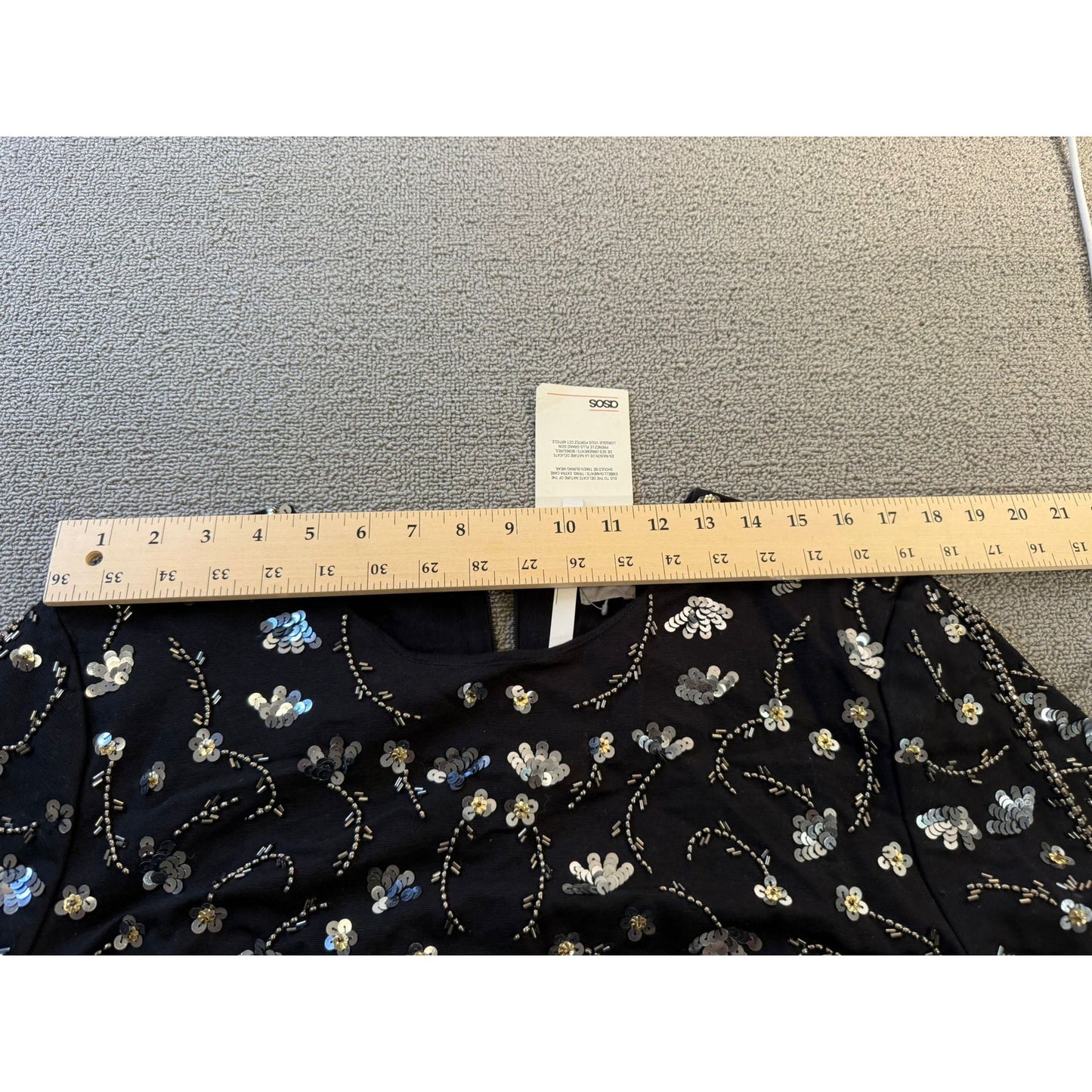 ASOS US 14 Womens Black Beaded Short Sleeve Shift Dress