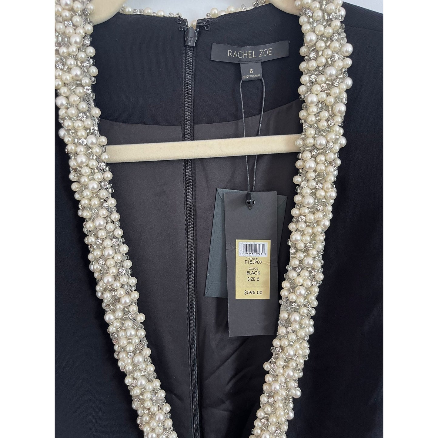 Rachel Zoe Jumpsuit Women 6 Black Pearl Beaded Plunge Long Sleeve Formal NWT