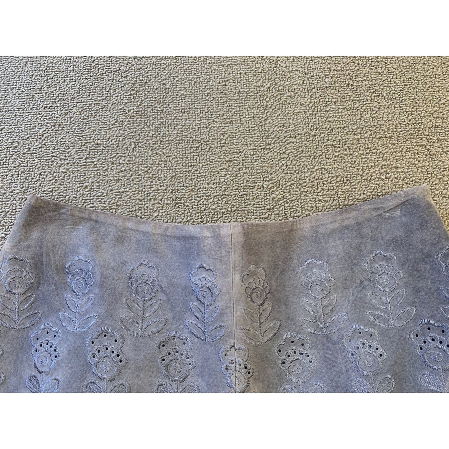 INTERMIX Women's Suede Shorts S Blue Floral Laser Cut Scalloped Hem High Waist