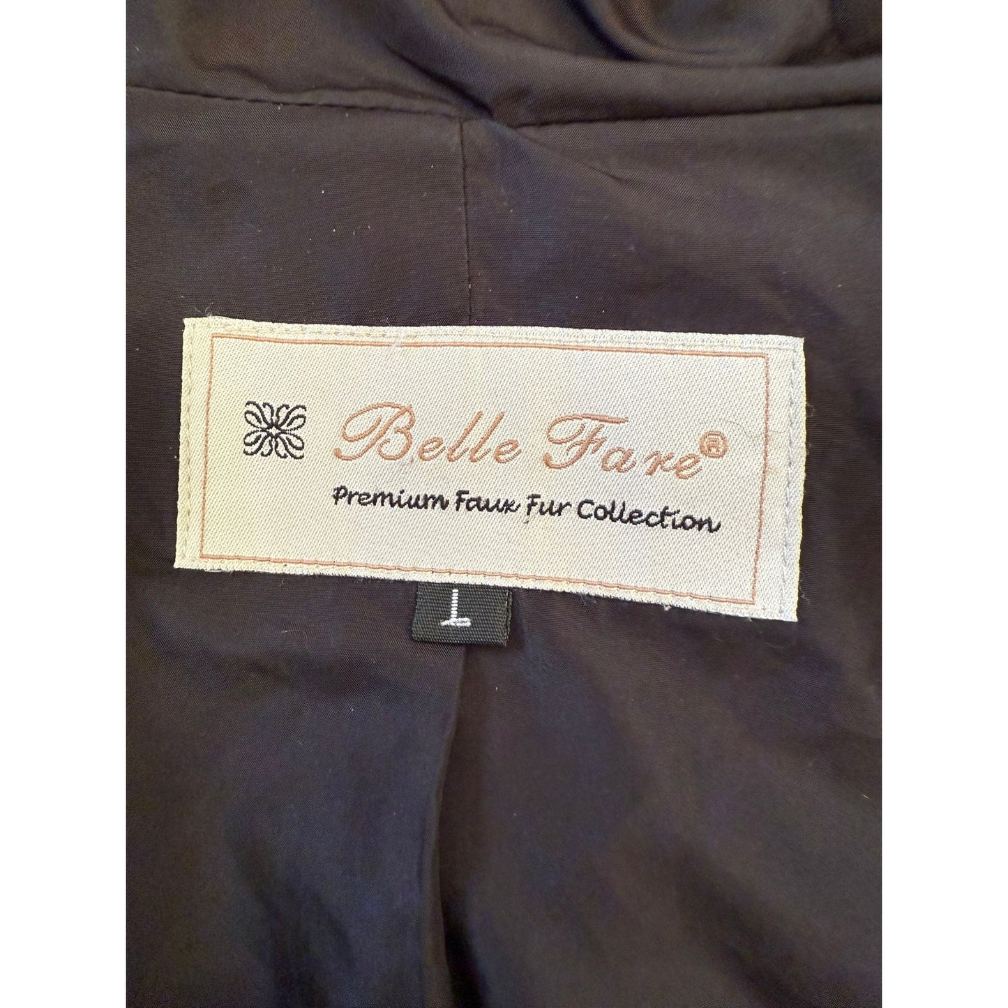 Belle Fare Women's L Large Black Faux Fur Hooded Zip Up Jacket Coat