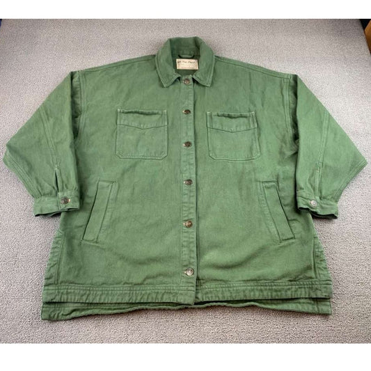 We The Free Women S Green Utility Chore Jacket Button Front Pockets 100% Cotton
